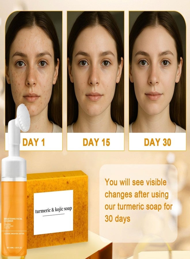 Peehss Turmeric Soap & Turmeric Face Wash Set, Honey Lemon Tumeric Kojic Soap Bar & Facial Cleanser Combo for Face & Body, Evens Skin Tone Deep Cleansing Moisturizing - Image 2